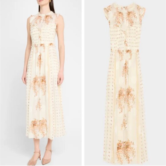 Ulla Johnson Ivory and Peach Floral Midi Dress - Picture 2 of 11